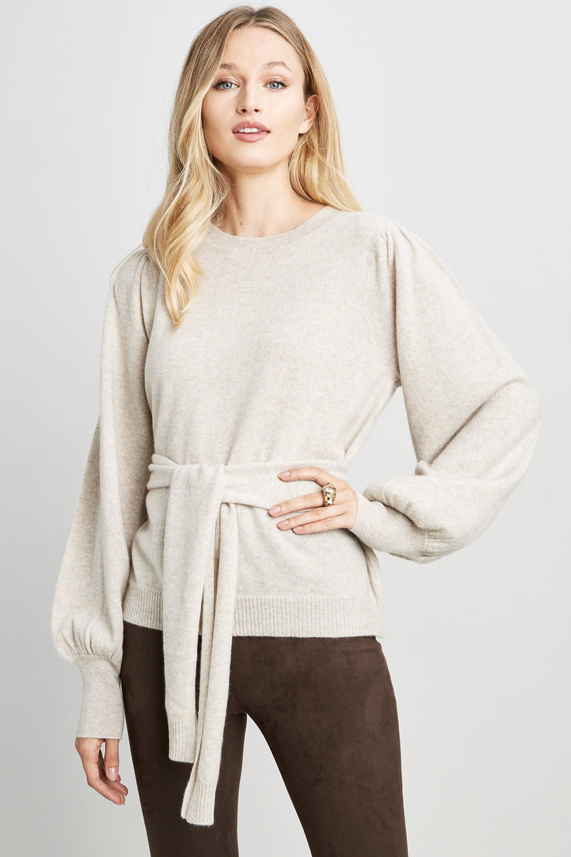 Blouson Sleeve Tie Waist Sweater